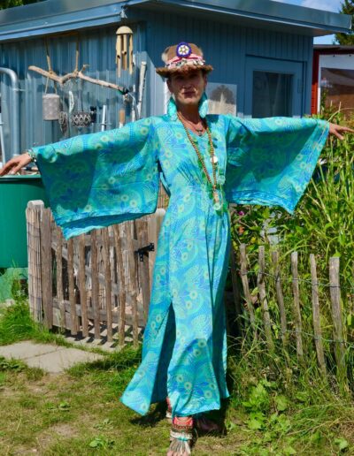Ibiza Hippie Kleid Langarm Gemustert Blau