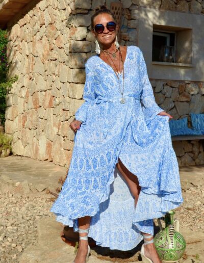 Langes Kleid Ibiza Style Blau Weiß